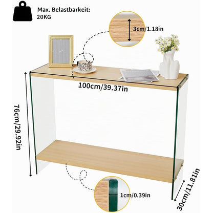 Schmaler Konsolentisch Holz mit Glasbeinen | Flurtisch 100x30 cm