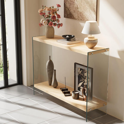 Schmaler Konsolentisch Holz mit Glasbeinen | Flurtisch 100x30 cm