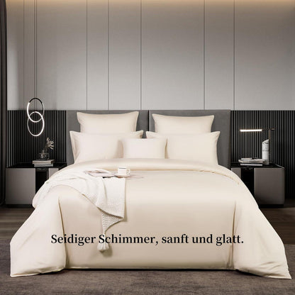 Satin Bettwäsche Set 200x200 cm Beige Baumwolle