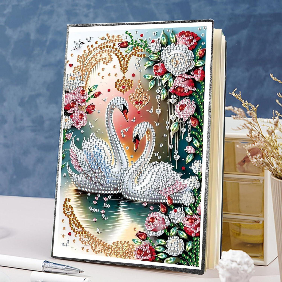 5D Diamant Painting Notizbuch Schwan A5 – Kreatives Tagebuch DIY