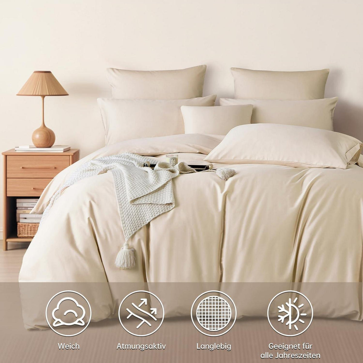 Satin Bettwäsche Set 200x220 cm Beige Baumwolle