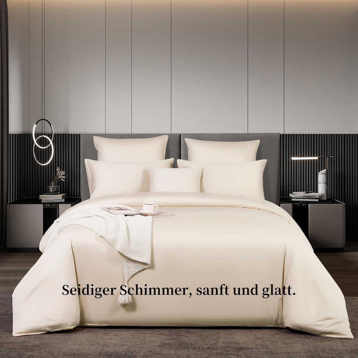 Satin Bettwäsche Set 200x220 cm Beige Baumwolle