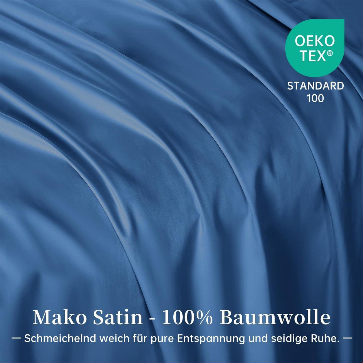Satin Bettwäsche Set 200x220 cm Blau Mako Baumwolle