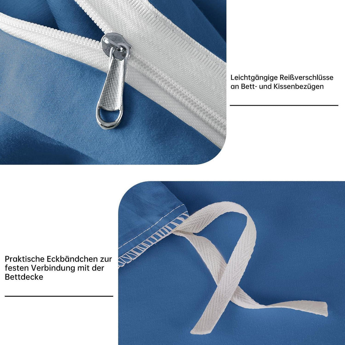 Satin Bettwäsche Set 200x220 cm Blau Mako Baumwolle