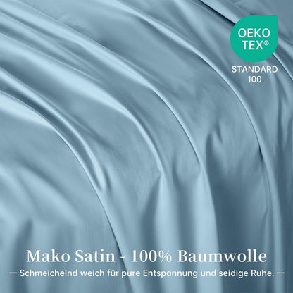 Satin Bettwäsche Set 200x220 cm Baumwolle Blau