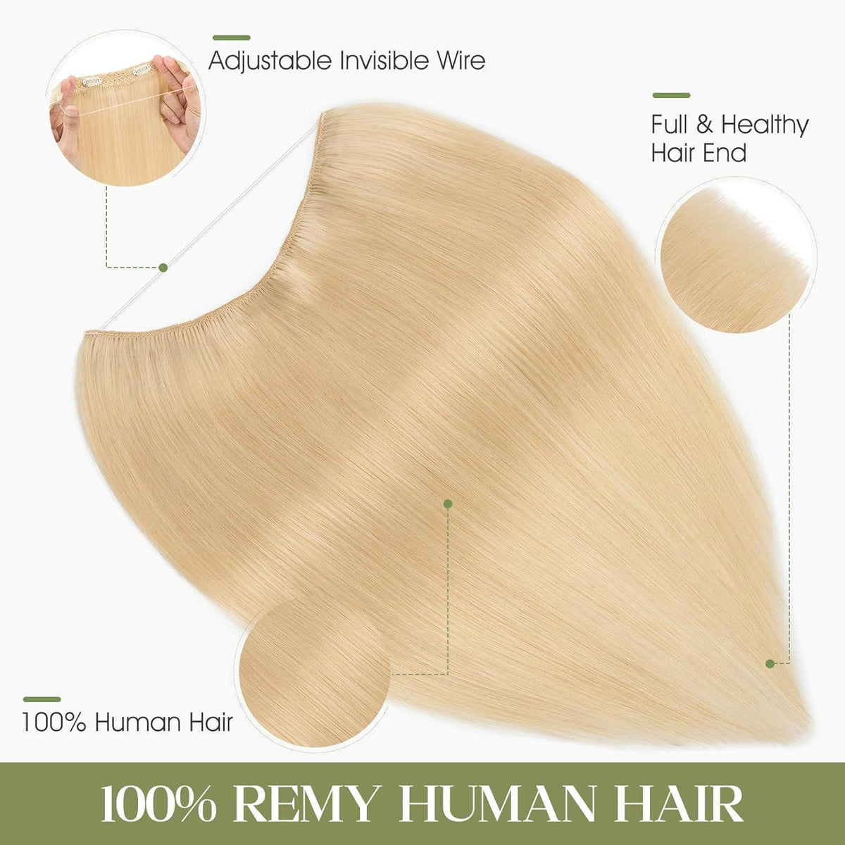 Echthaar Extension Platinblond 40cm – Unsichtbare Drahtverlängerung