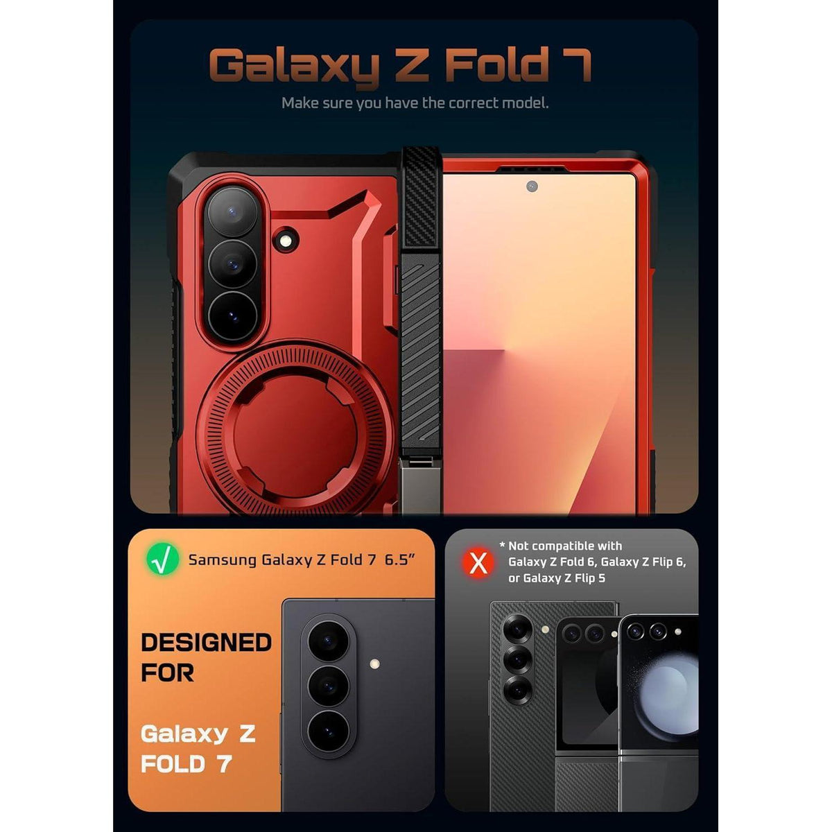 Hülle mit Ständer für Samsung Galaxy Z Fold 7, MagSafe, Displayschutz, Rot