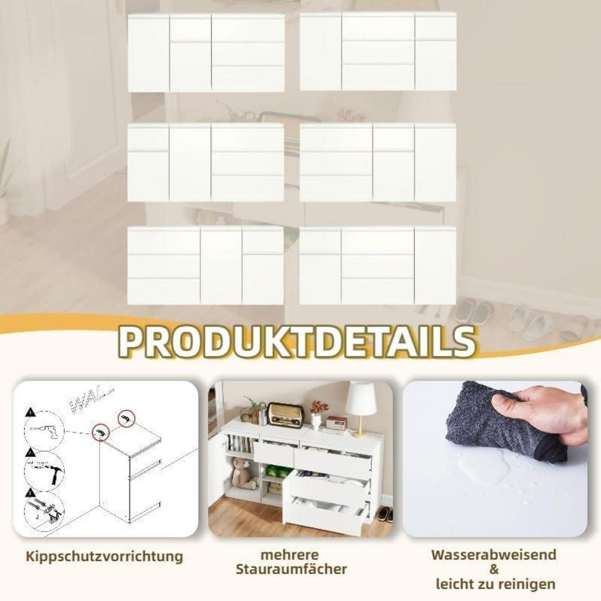 3er Set Kommoden Weiß – Schlafzimmer, Büro & Wohnen