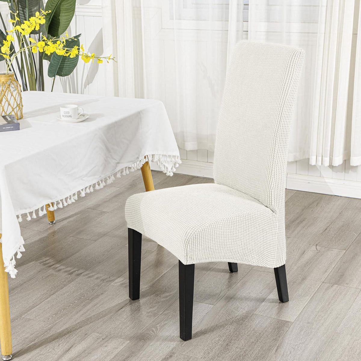 Stuhlbezug Stretch XL, Milchweiß, 4er-Set