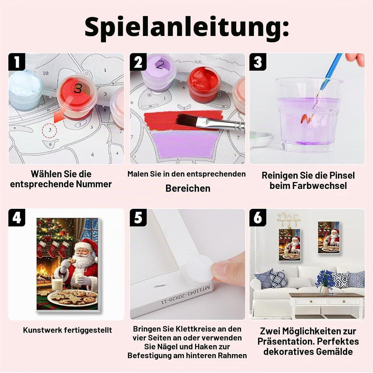 Weihnachtsmann Malen nach Zahlen mit Rahmen – DIY Leinwand Set