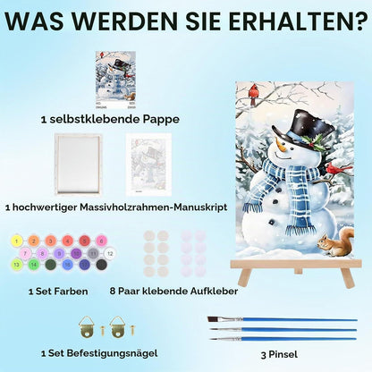 Schneemann Malen nach Zahlen für Erwachsene mit Rahmen