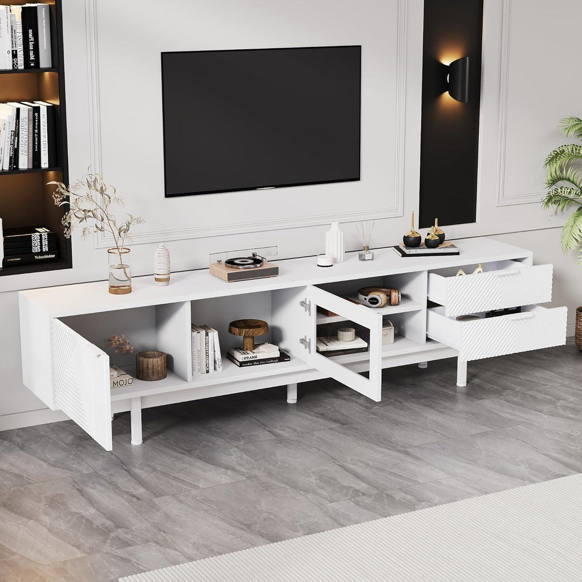 TV Lowboard Weiß mit Stauraum – 200x40x50.5cm