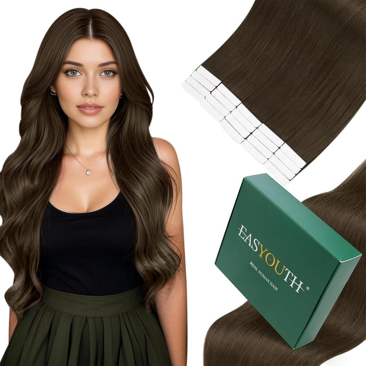 Echthaar Tape Extensions Braun 50cm – Natürliche Verlängerung