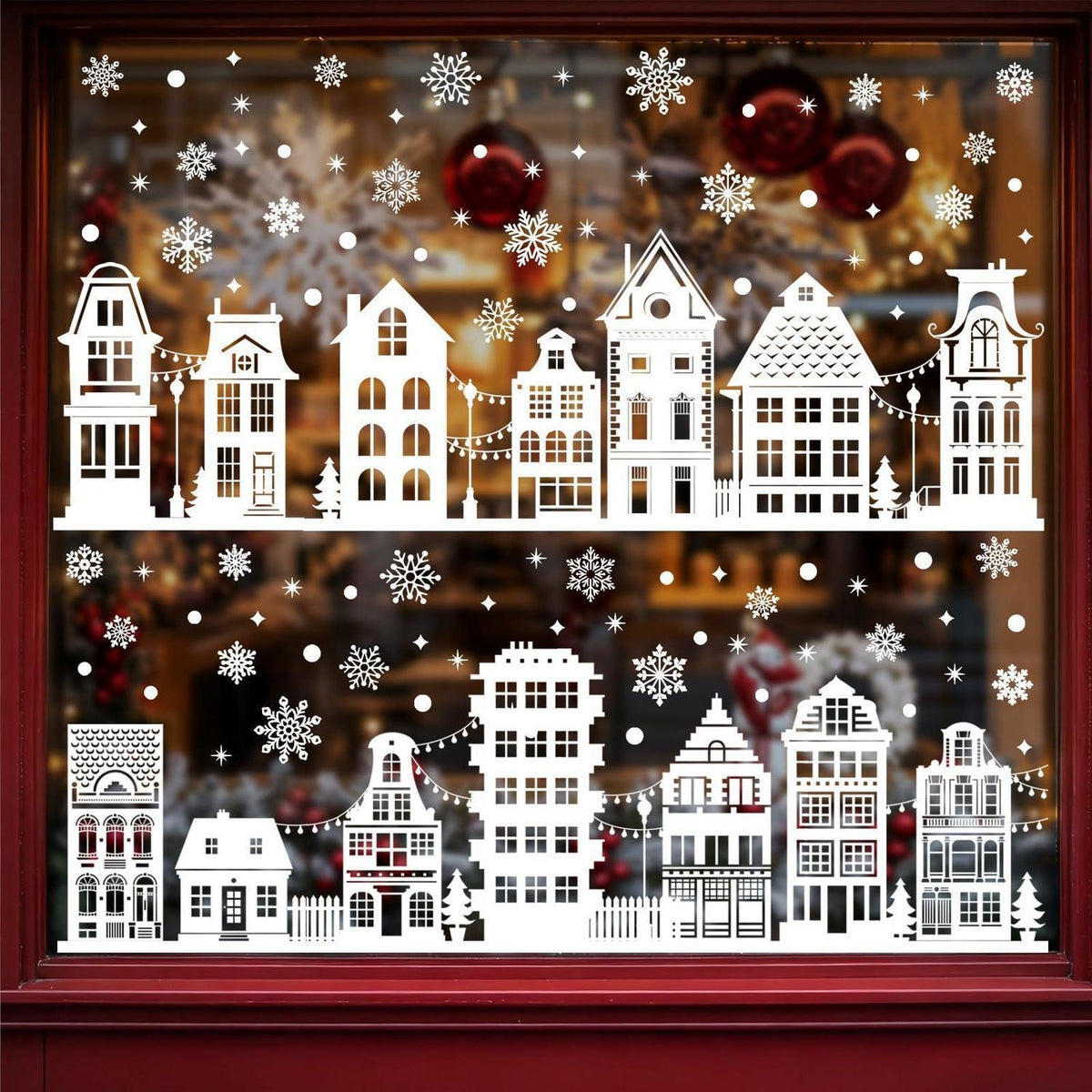 Weihnachts Fensterbilder Schneeflocken & Häuser Deko Aufkleber