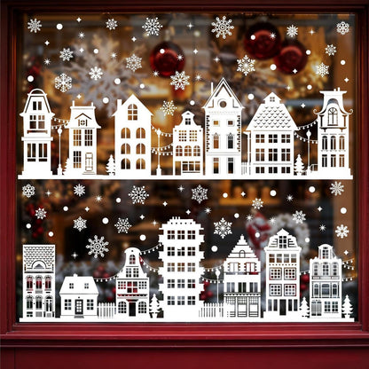 Weihnachts Fensterbilder Schneeflocken & Häuser Deko Aufkleber