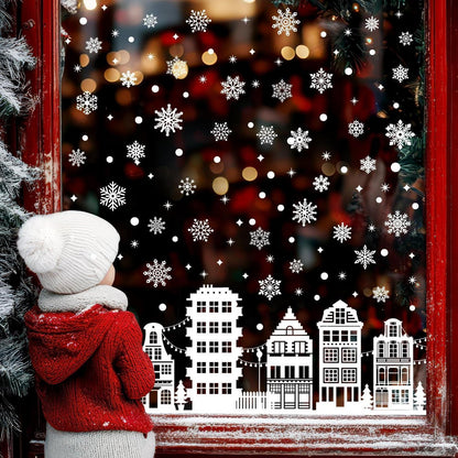 Weihnachts Fensterbilder Schneeflocken & Häuser Deko Aufkleber