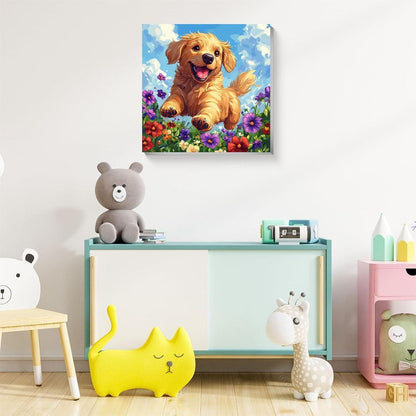 Malen nach Zahlen Kinder mit Rahmen – Hund Motiv 20x20 cm