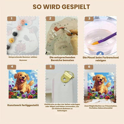 Malen nach Zahlen Kinder mit Rahmen – Hund Motiv 20x20 cm