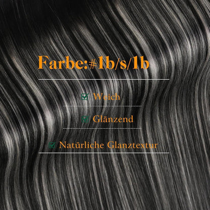 Echthaar Tape Extensions Schwarz Silber Ombre 55cm