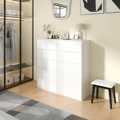 Weiße Kommode 2er-Set mit 5 Schubladen (60x40x120cm)