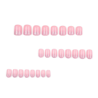 Rosa Glitzer Press On Nails - Kurze, Square Fake Nails mit Kleber