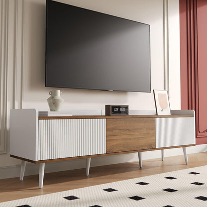 TV Lowboard Weiß & Holz mit 3 Türen (160x39x49,5cm)