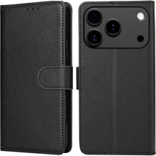 iPhone 17 Pro Klapphülle in Lederoptik mit Kartenfach und Ständer Schwarz