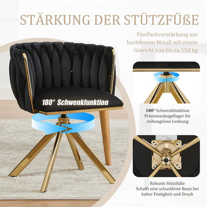 Esszimmerstühle 2er Set, Drehbar, Samt Schwarz Muster 5