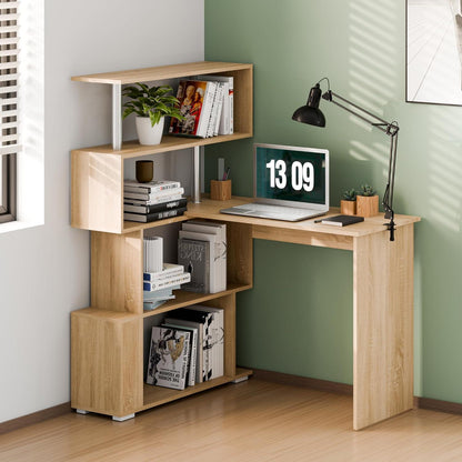 L-Schreibtisch mit drehbarem Bücherregal, Eiche
