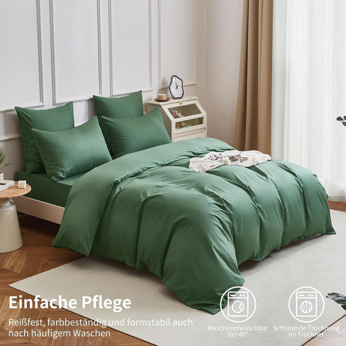 4teilige Bettwäsche 135x200 Grün – 100% Baumwolle