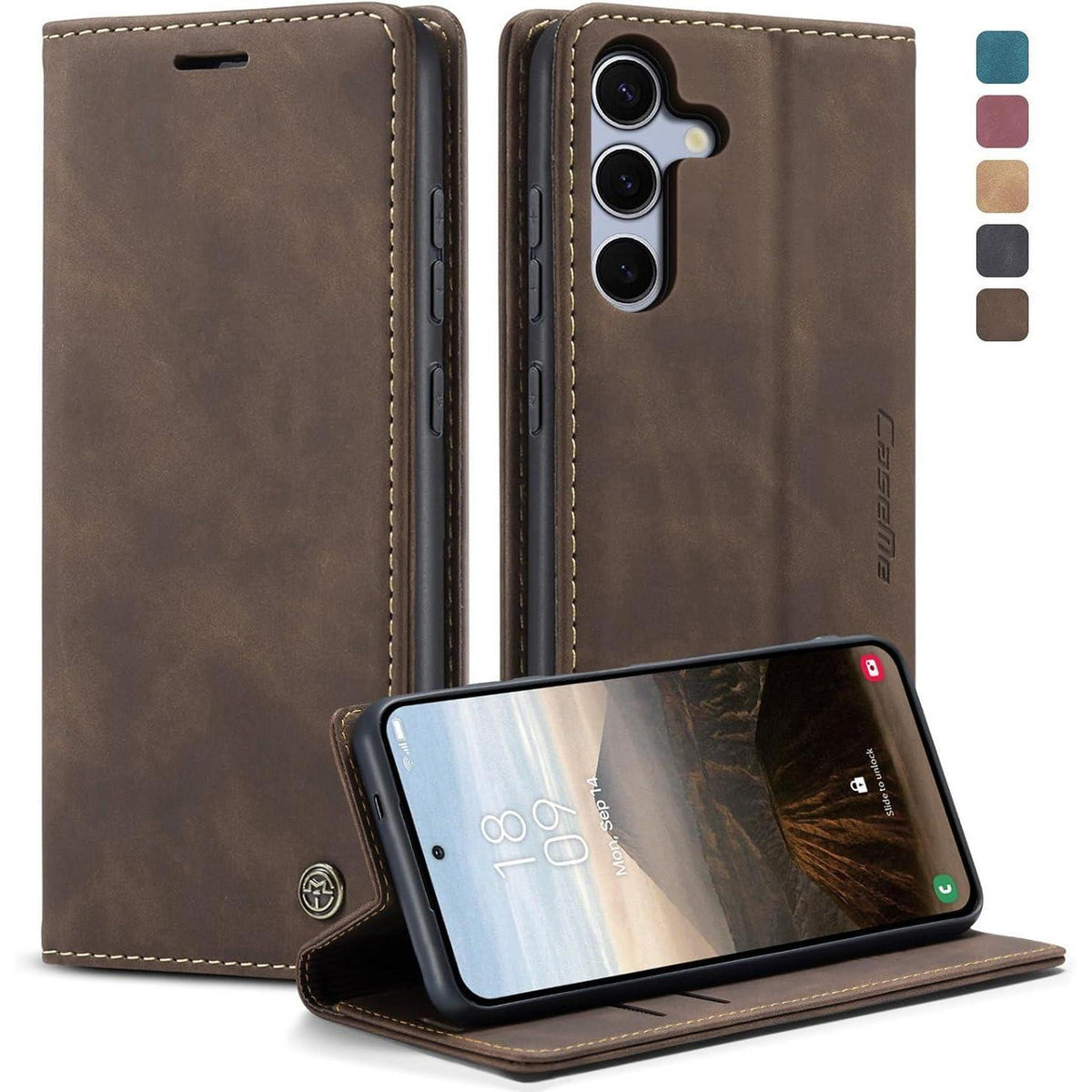 Handyhülle Klappbar für Samsung Galaxy S25 FE 5G Kaffee in Lederoptik