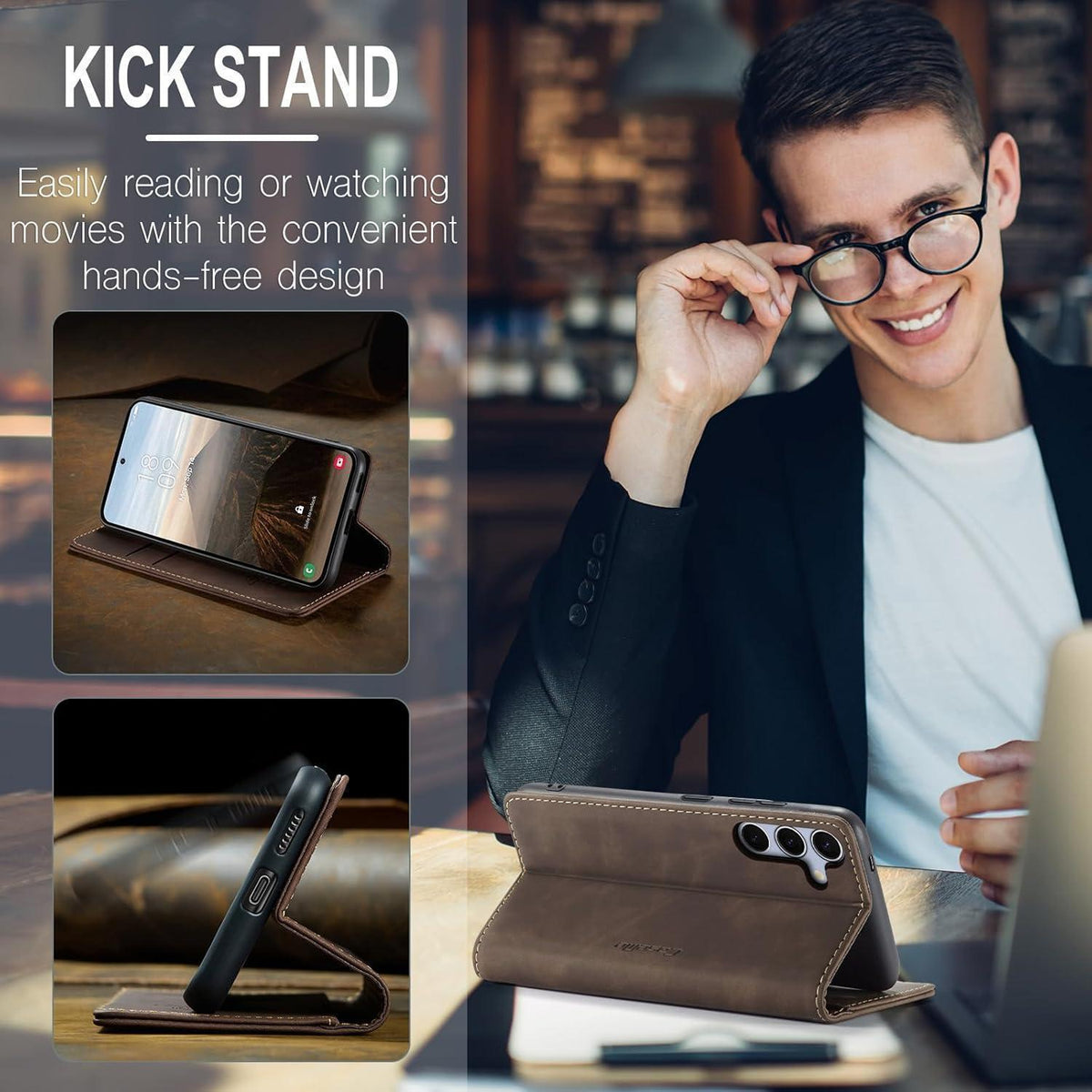 Handyhülle Klappbar für Samsung Galaxy S25 FE 5G Kaffee in Lederoptik