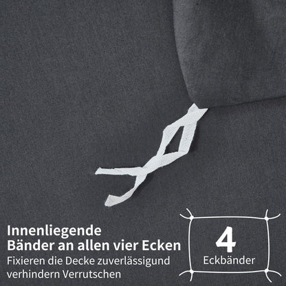 4teilige Bettwäsche 135x200 Baumwolle Grau – Weich & Atmungsaktiv
