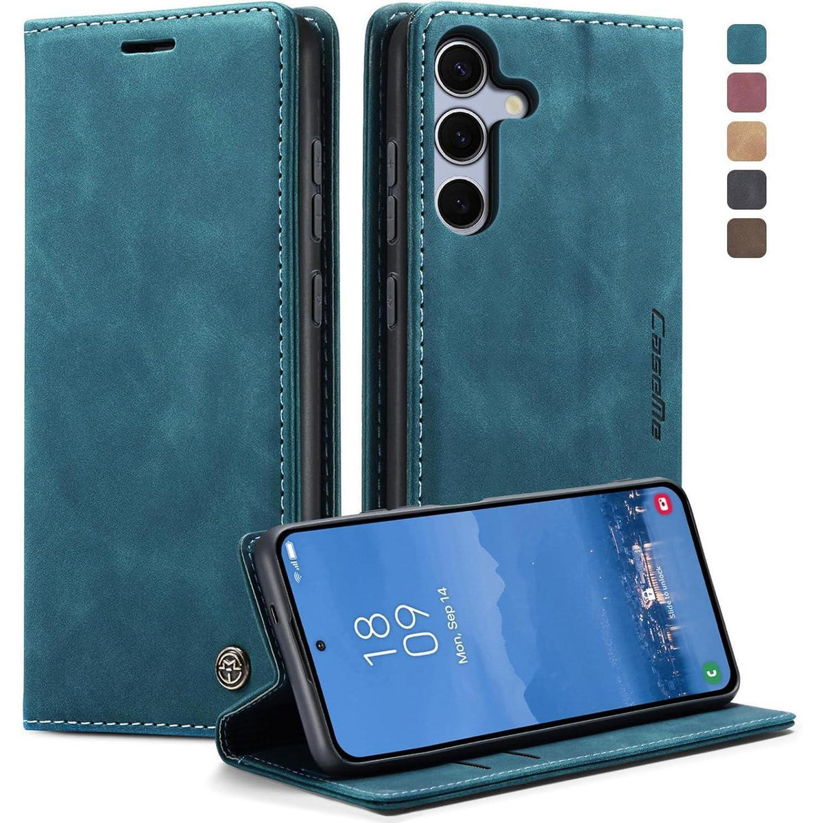 Klapphülle für Samsung Galaxy S25 FE 5G Blaugrün in Lederoptik