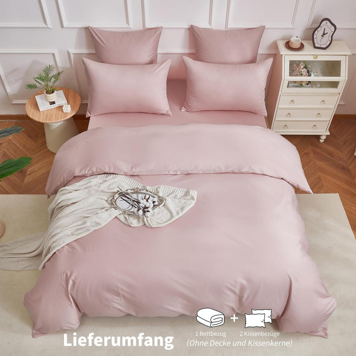 Rosa Bettwäsche-Set 220x240 cm - 100% Baumwolle