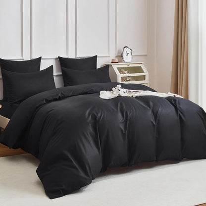 Baumwoll Bettwäsche Set 220x240 Schwarz – 3-teilig, Kühlend & Weich