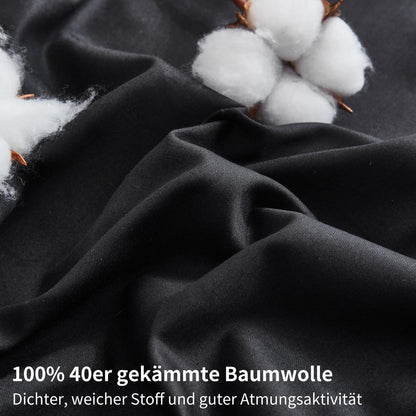 Baumwoll Bettwäsche Set 220x240 Schwarz – 3-teilig, Kühlend & Weich