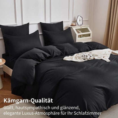 Baumwoll Bettwäsche Set 220x240 Schwarz – 3-teilig, Kühlend & Weich