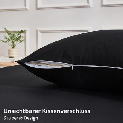 Baumwoll Bettwäsche Set 220x240 Schwarz – 3-teilig, Kühlend & Weich