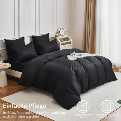 Baumwoll Bettwäsche Set 220x240 Schwarz – 3-teilig, Kühlend & Weich