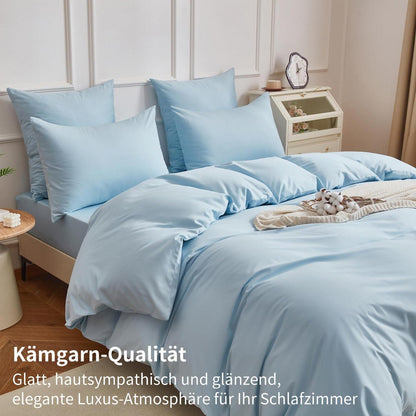 4teilige Bettwäsche 135x200 Baumwolle Blau – Weich & Atmungsaktiv