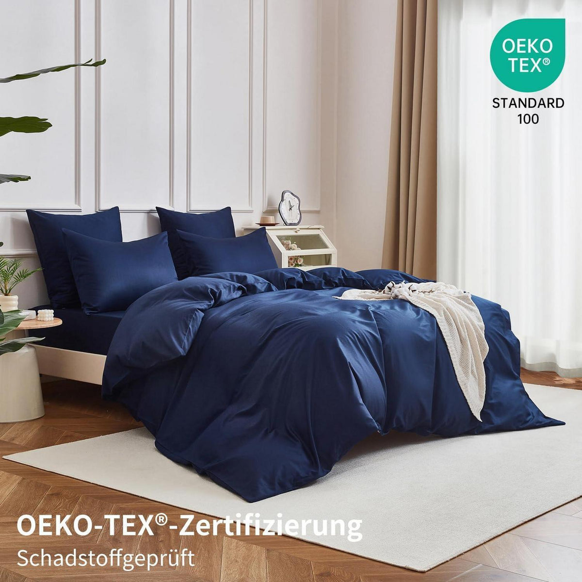 Dunkelblaue Bettwäsche 135x200 - 4-teilig, 100% Baumwolle
