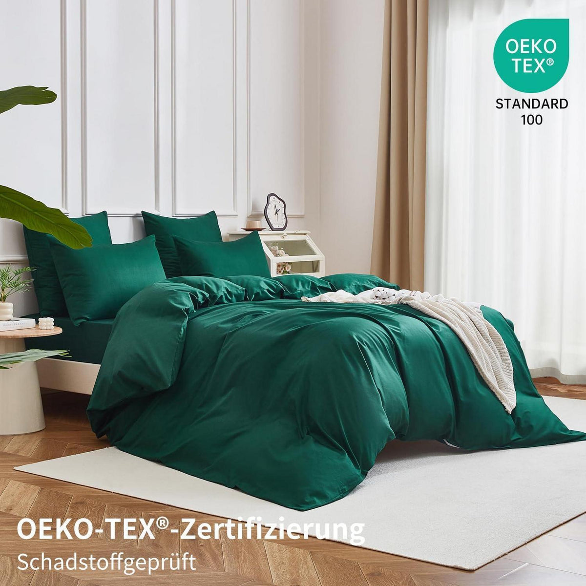 Dunkelgrüne Bettwäsche 135x200 - 4-teilig, 100% Baumwolle