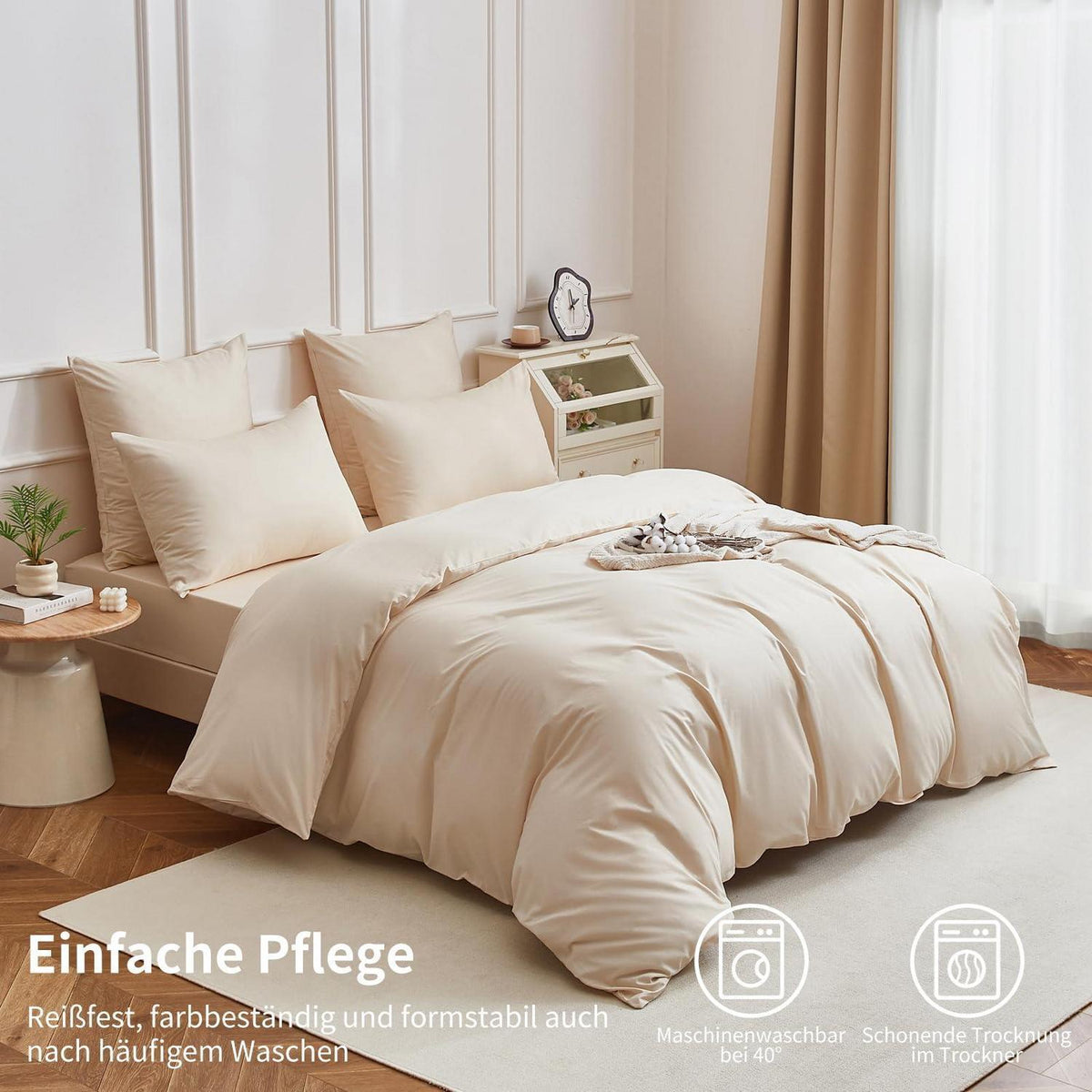 4teilige Bettwäsche 135x200 Baumwolle Beige – Weich & Atmungsaktiv