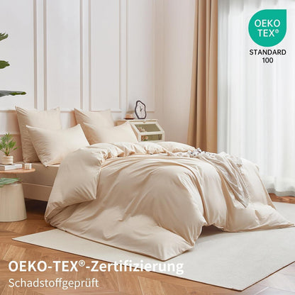 Baumwoll Bettwäsche Set 220x240 Beige – 3-teilig, Kühlend & Weich