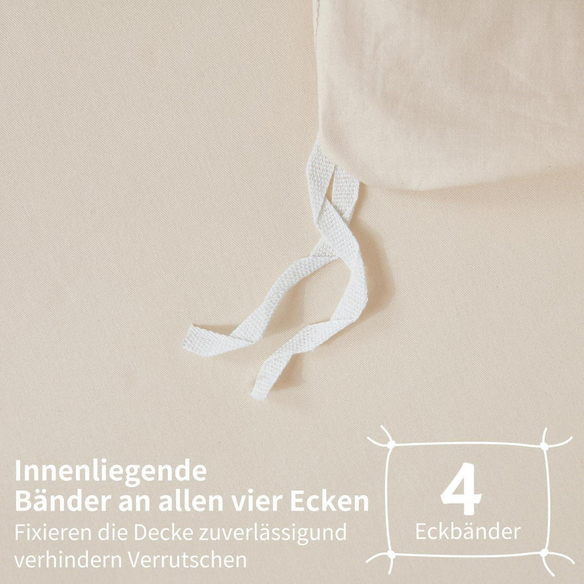 Baumwoll Bettwäsche Set 220x240 Beige – 3-teilig, Kühlend & Weich