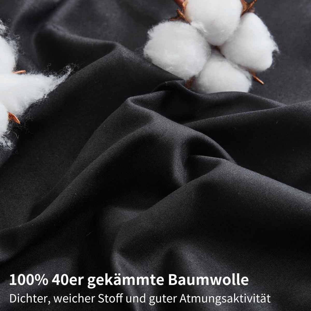 4teilige Bettwäsche 135x200 Baumwolle Schwarz Uni