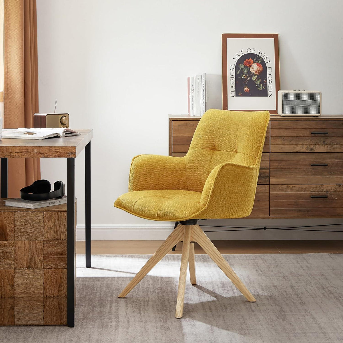 Drehbarer Sessel Gelb Bouclé – Wohnzimmer & Schminktisch
