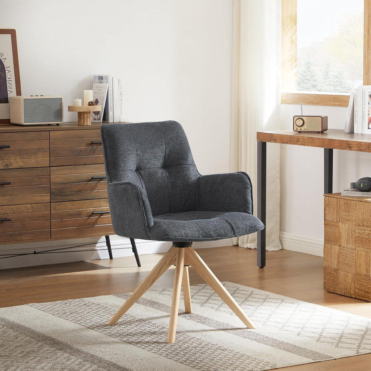 Drehstuhl Esszimmer 2er Set Dunkelgrau mit Armlehnen