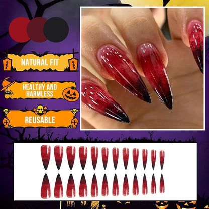 24 Halloween Press On Nails - Rot Schwarz Gradient Kunstnägel Set